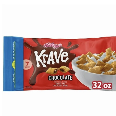 Kellogg's Krave Breakfast Cereal, Kids Cereal, Family Breakfast, Chocolate, 32oz Bag (1 Bag) - Pack of 2